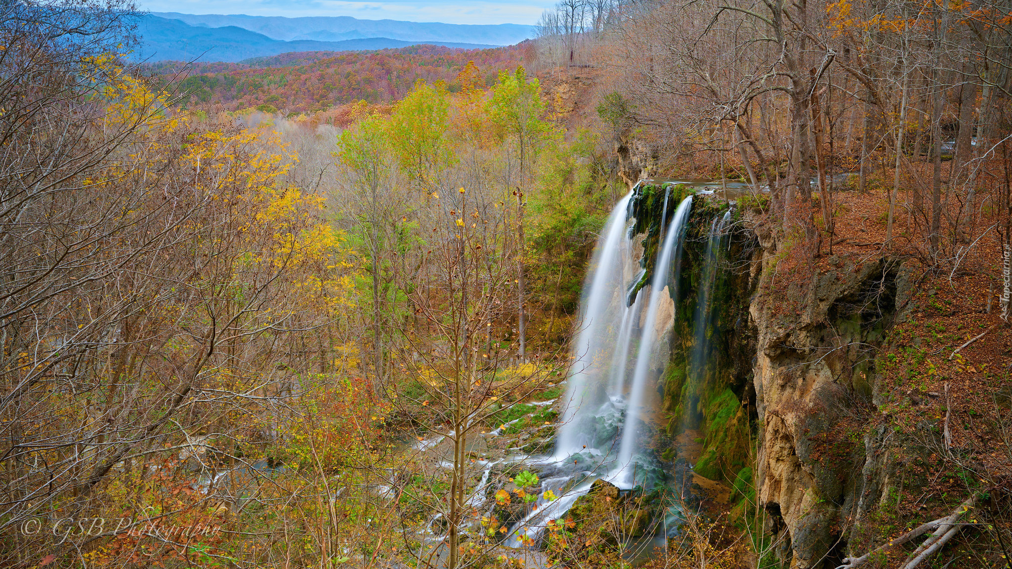 Wodospad, Falling Spring Falls, Skały, Góry, Drzewa, Stan Wirginia, Stany Zjednoczone