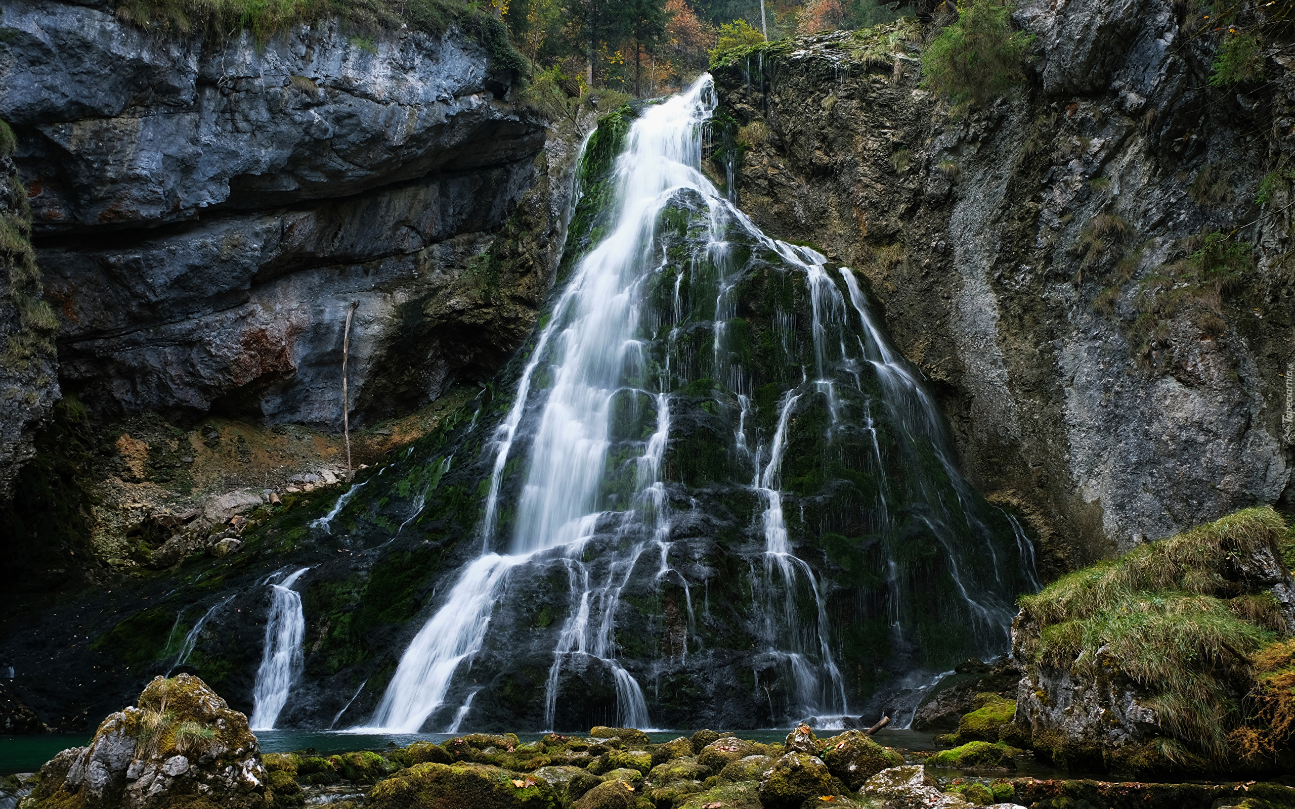 Wodospad Gollinger, Skały, Omszałe, Kamienie, Miejscowość Golling, Austria