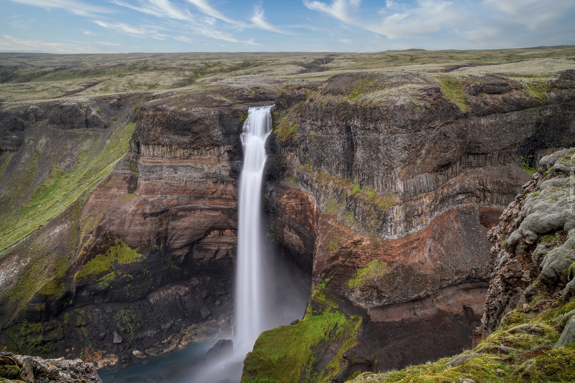 Wodospad Haifoss, Skały, Płaskowyż, Islandia