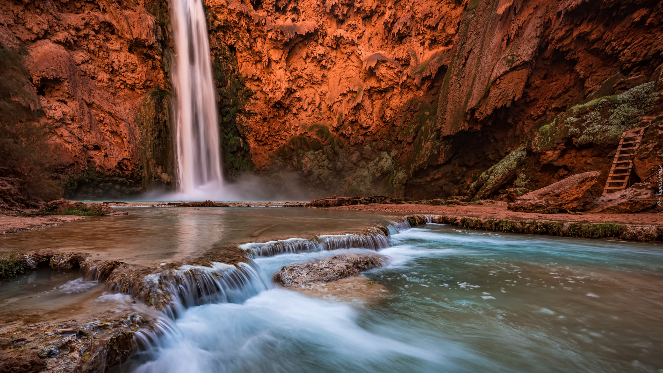 Wodospad Havasu Falls, Rzeka Havasu Creek, Park Narodowy Wielkiego Kanionu, Kanion, Skały, Arizona, Stany Zjednoczone