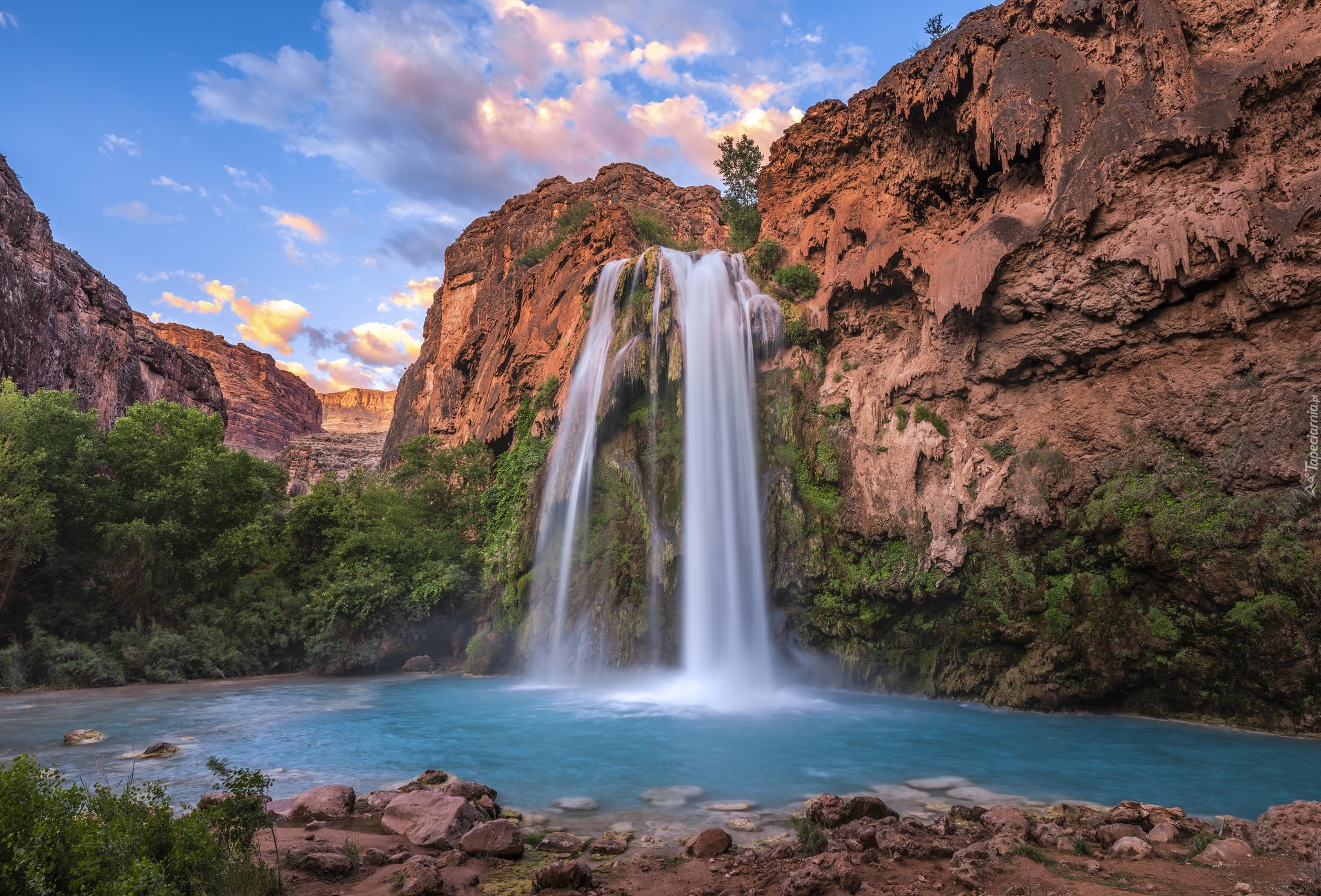 Góra, Skały, Wodospad, Havasu Falls, Arizona, Stany Zjednoczone