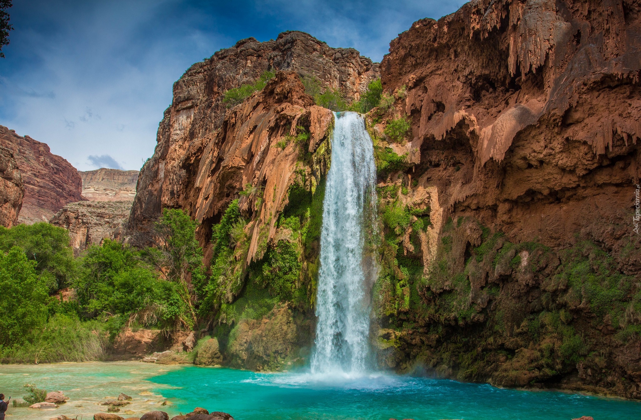 Stany Zjednoczone, Stan Arizona, Wodospad Havasu, Skały, Drzewa