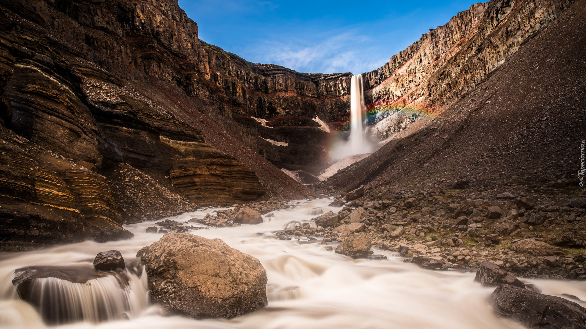 Wodospad, Hengifoss, Skały, Rzeka, Hengifossa River, Islandia