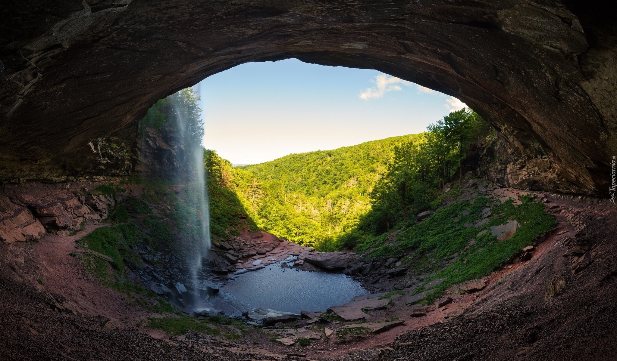 Jaskinia, Skała, Wodospad Kaaterskill Falls, Nowy Jork, Stany Zjednoczone