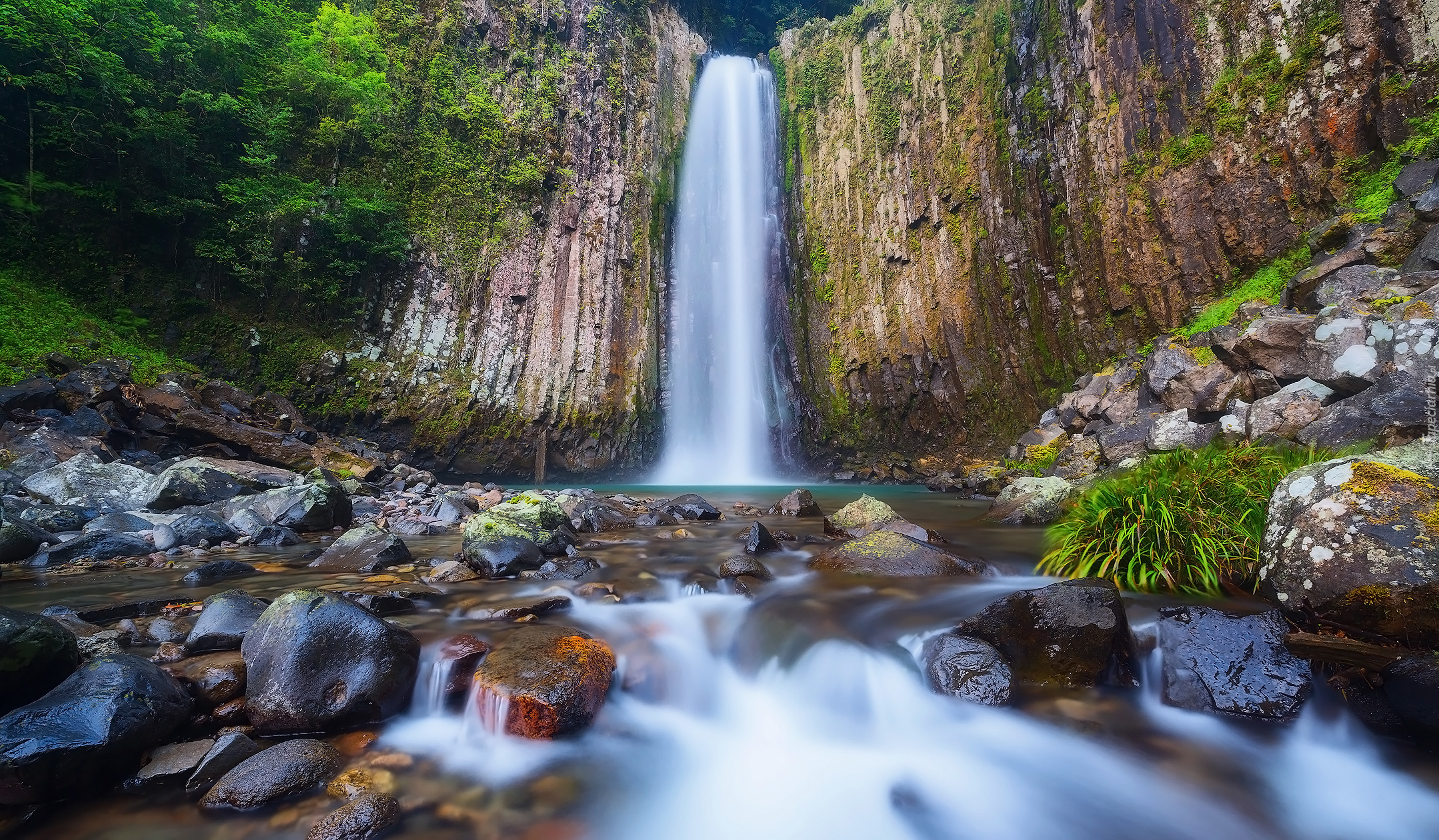 Wodospad, Kaname Falls, Kamienie, Rośliny, Skały, Hitoyoshi, Japonia