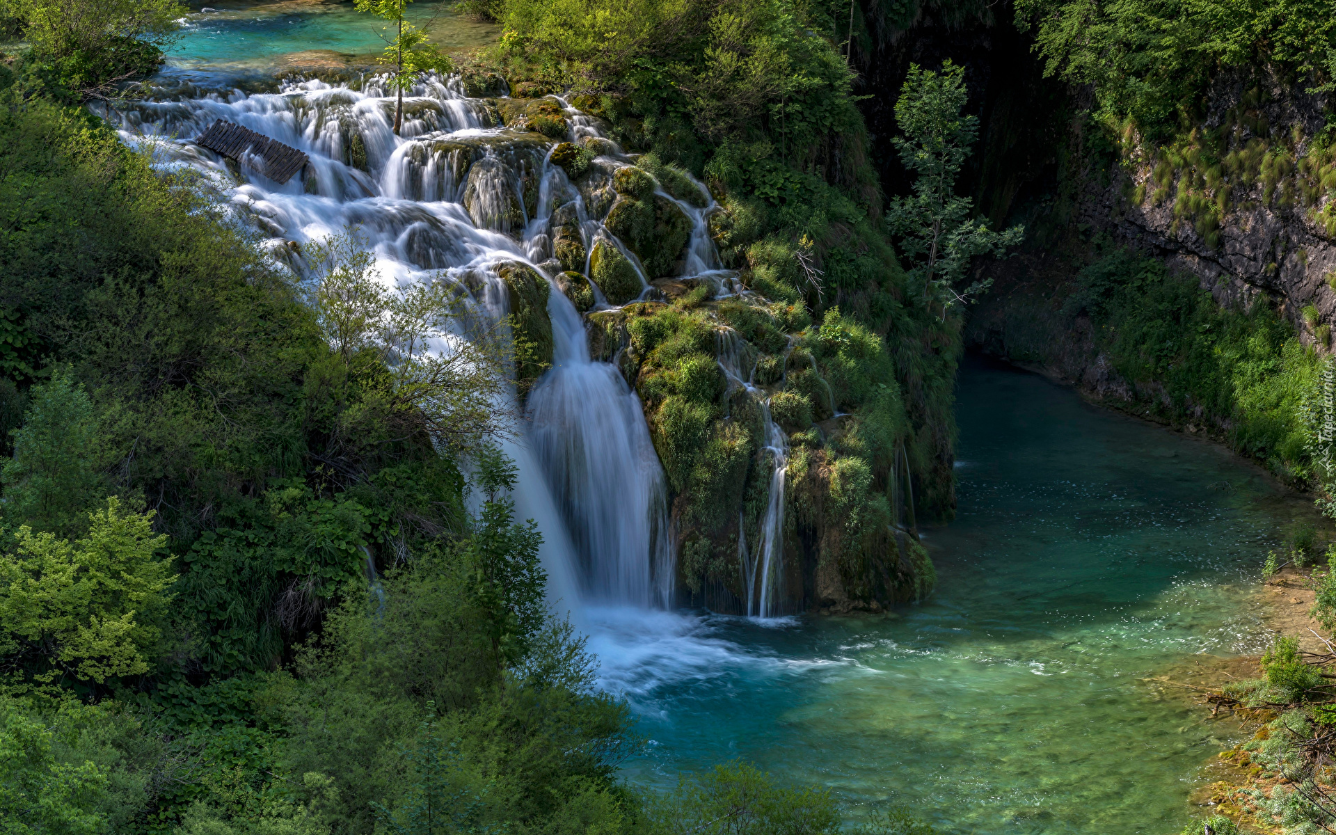 Park Narodowy Jezior Plitwickich, Plitvice, Chorwacja, Drzewa, Skały, Wodospad, Korana Waterfall