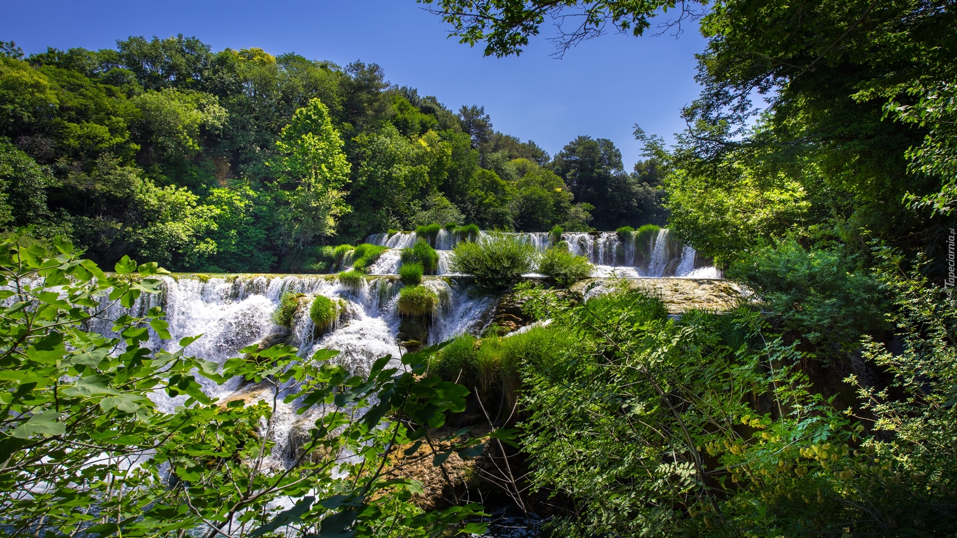 Chorwacja, Park Narodowy Krka, Wodospad, Kaskada, Las, Drzewa