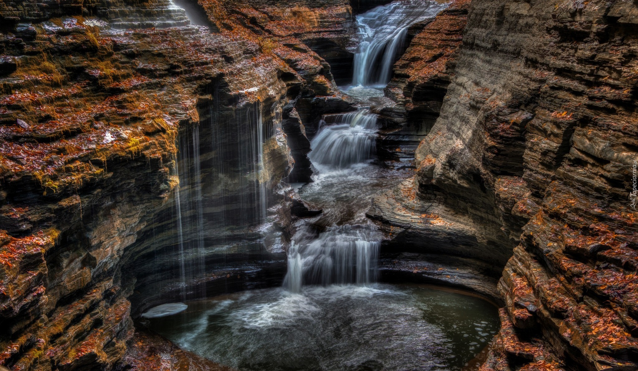 Stany Zjednoczone, Stan Nowy Jork, Watkins Glen State Park, Skały, Wodospad Rainbow Falls
