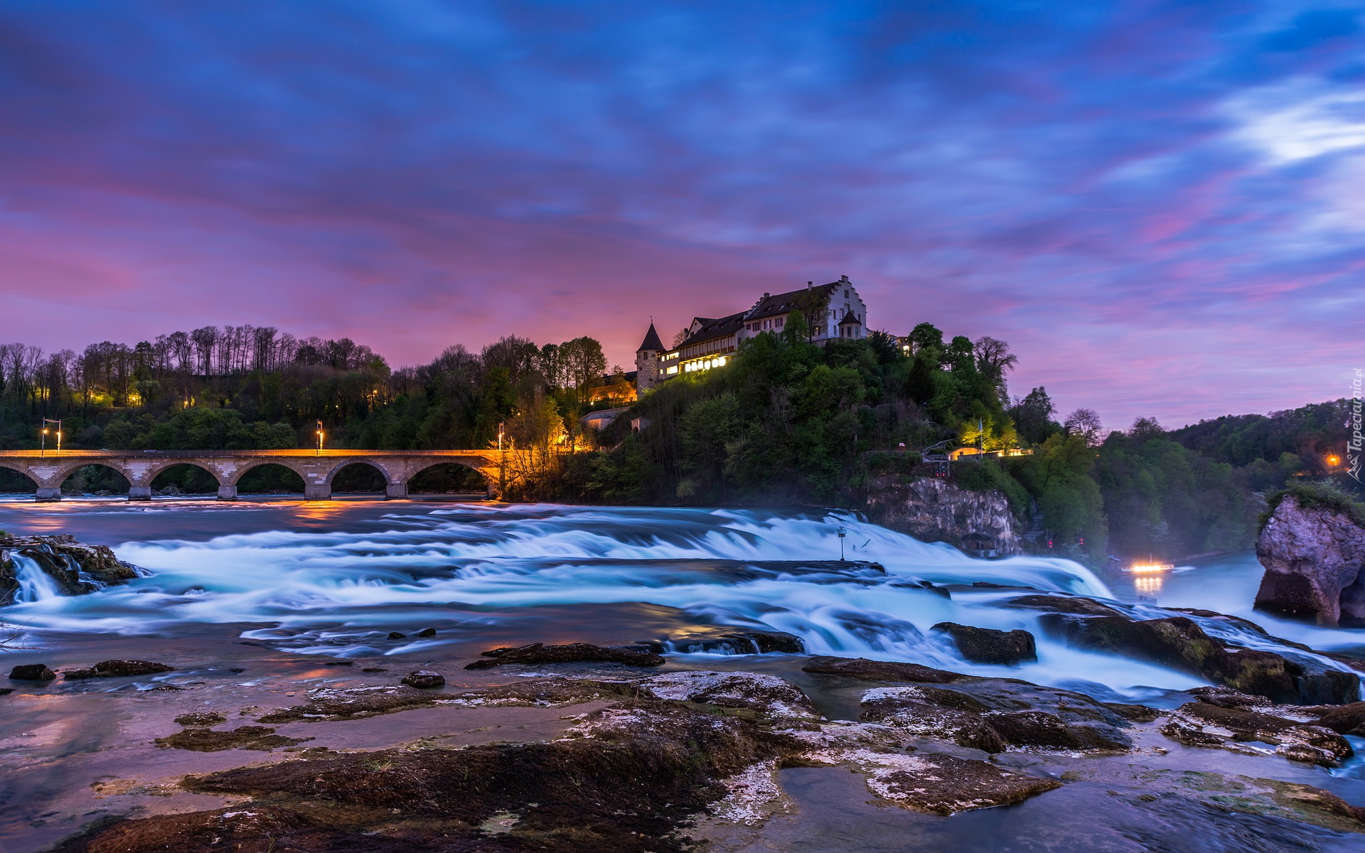 Wodospad Rheinfall, Most, Skała, Zamek Laufen, Neuhausen am Rheinfall, Kanton Szafuza, Szwajcaria