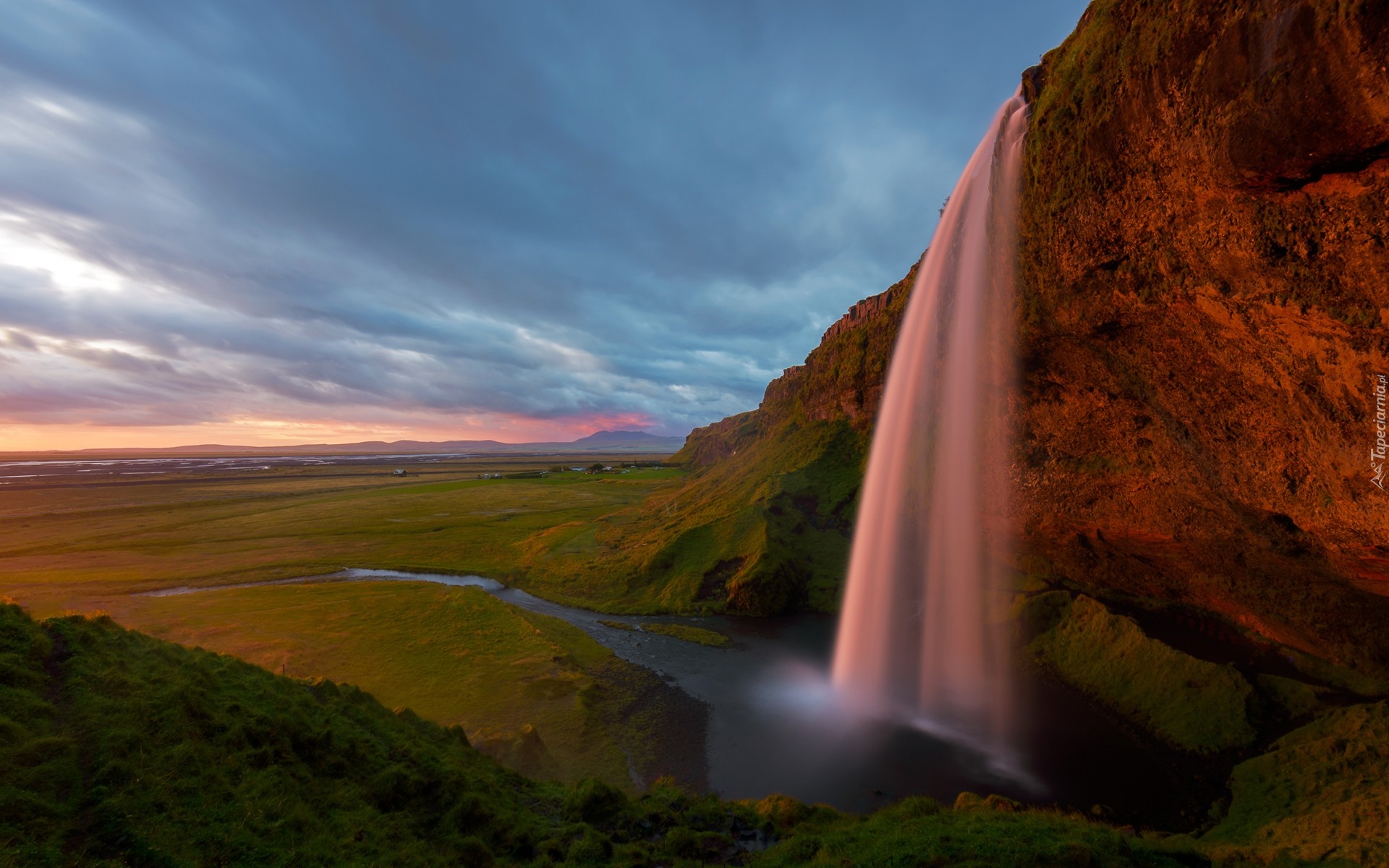 Skały, Łąki, Wodospad Seljalandsfoss, Islandia