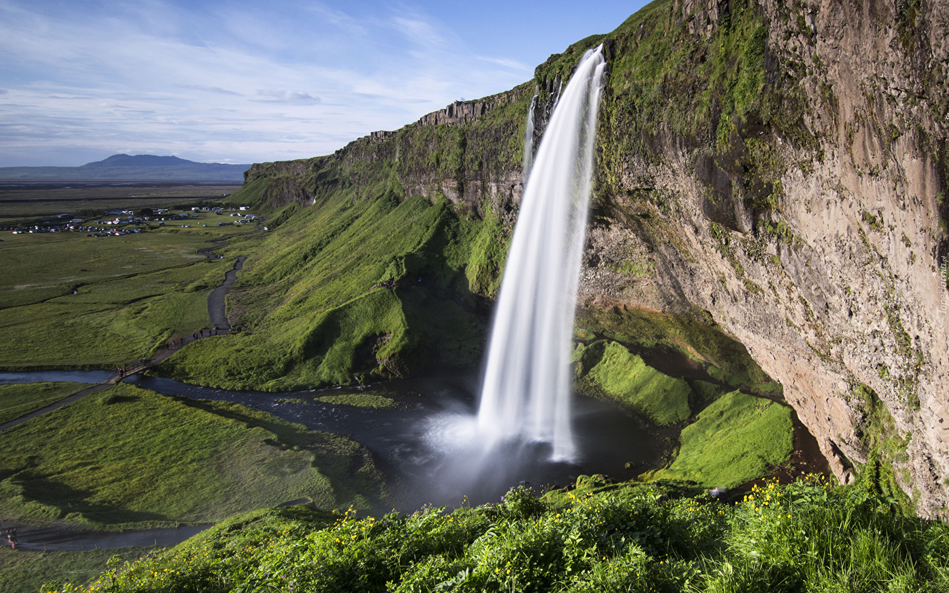 Skała, Łąki, Wodospad Seljalandsfoss, Islandia