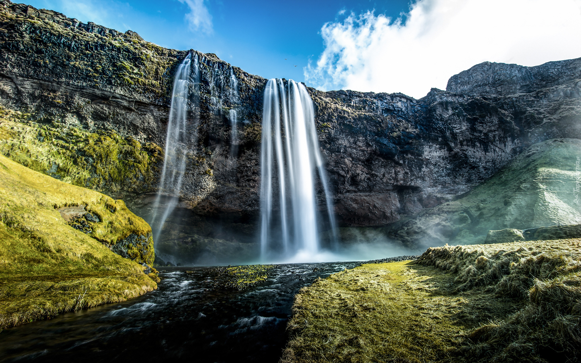 Skały, Wodospad Seljalandsfoss, Roślinność, Islandia