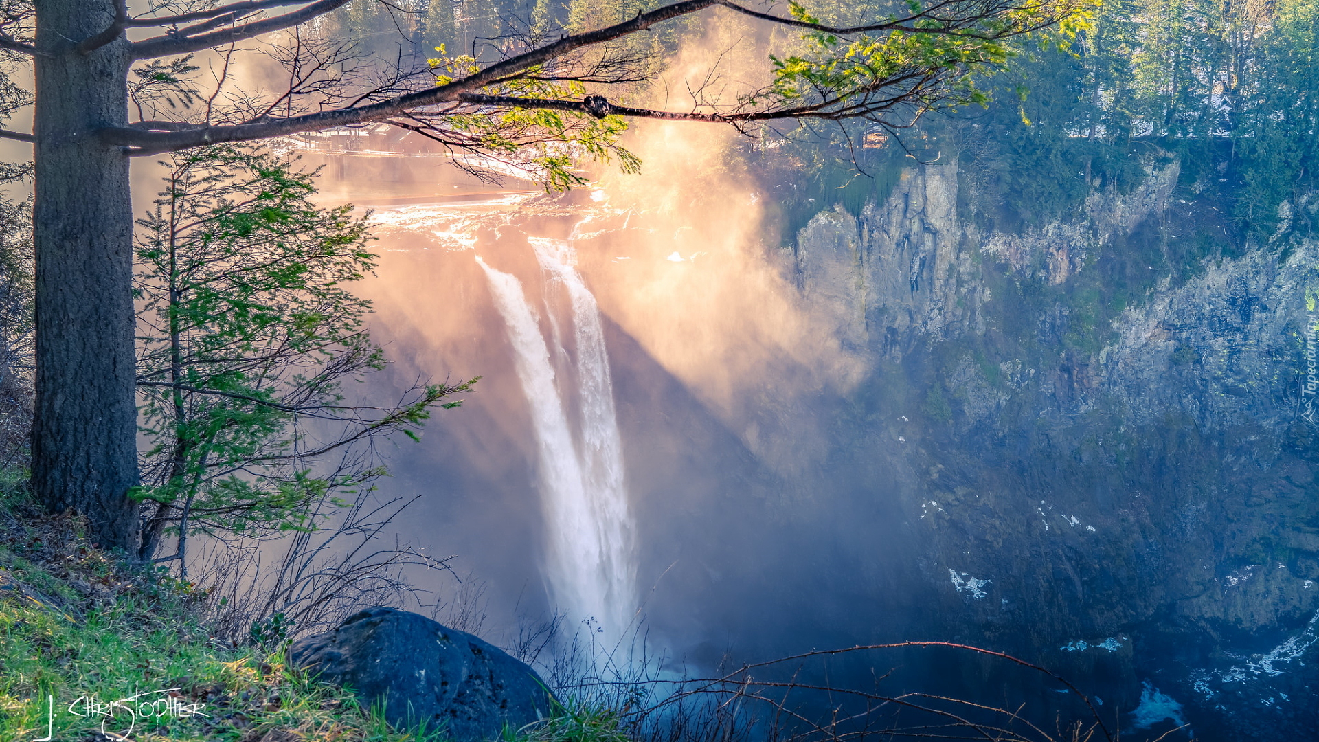 Wodospad Snoqualmie Falls, Skały, Drzewa, Hrabstwo King, Stan Waszyngton, Stany Zjednoczone