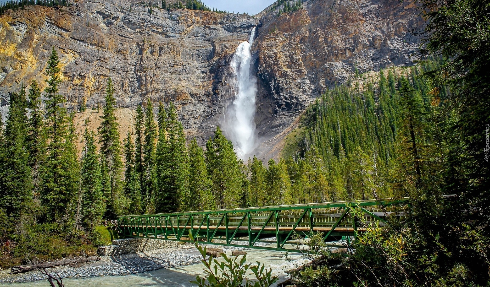Góry, Wodospad Takakkaw Falls, Park Narodowy Yoho, Most, Rzeka Takakkaw, Prowincja Kolumbia Brytyjska, Kanada