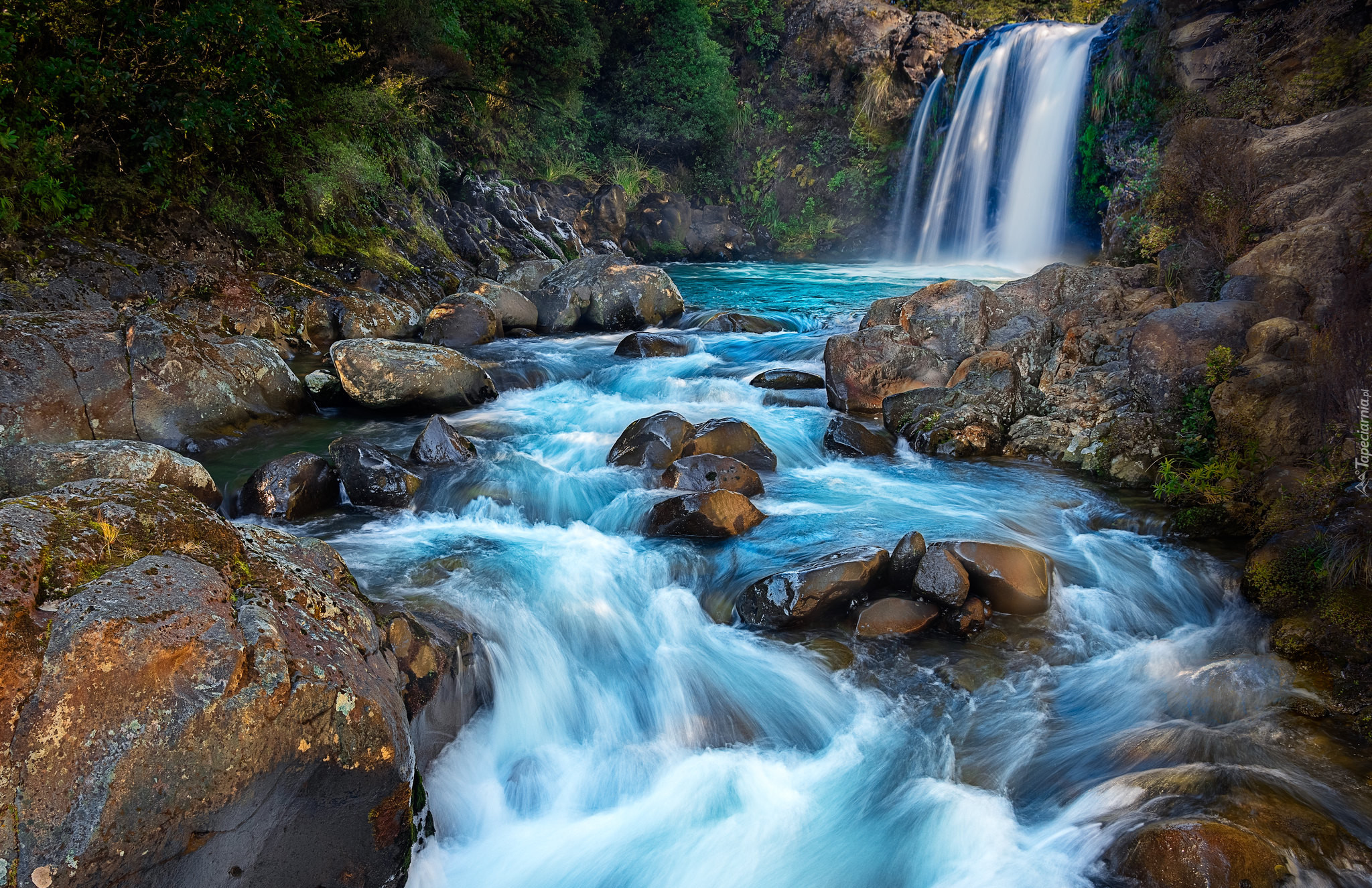 Wodospad, Tawhai Falls, Rzeka, Park Narodowy Tongariro, Skały, Nowa Zelandia
