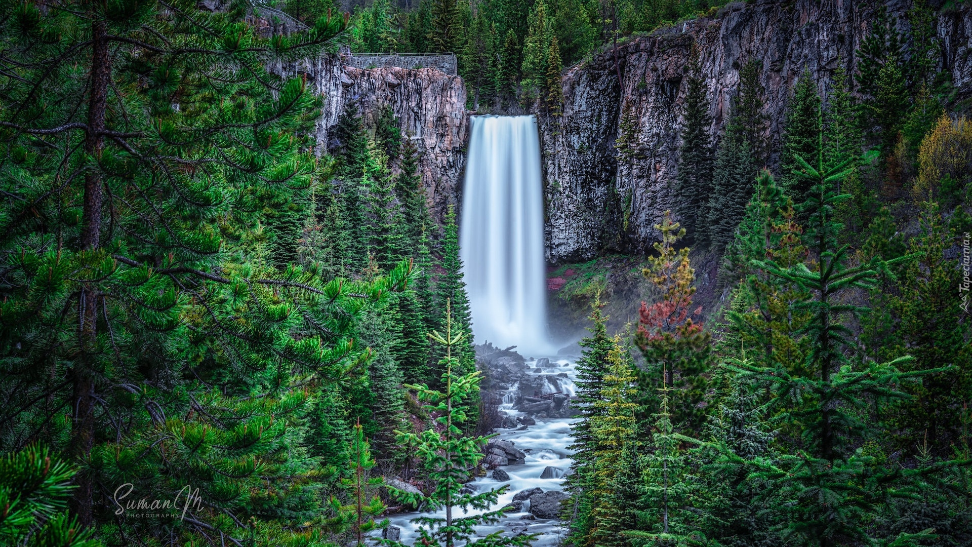 Stany Zjednoczone, Oregon, Las, Skały, Wodospad, Tumalo Falls