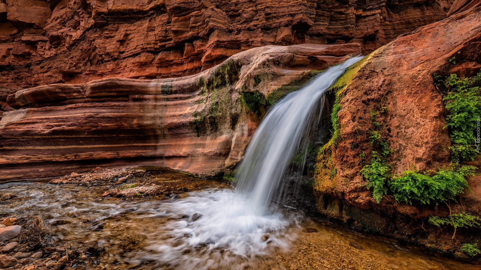 Skały, Wodospad, Upper Deer Creek Waterfall 2, Park Narodowy ielkiego Kanionu, Grand Canyon, Arizona, Stany Zjednoczone
