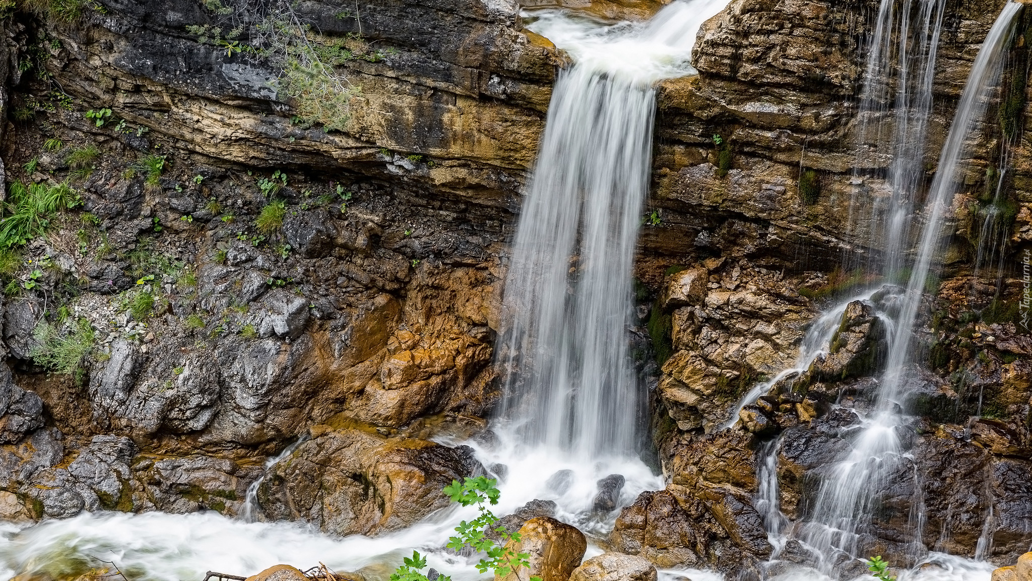 Skała, Wodospad, Kuhaway Waterfall, Bawaria, Niemcy