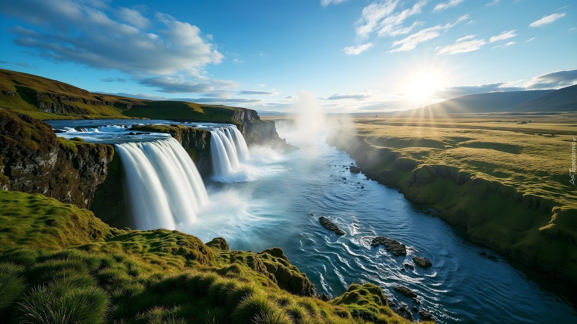 Wodospad, Rzeka, Promienie słońca
