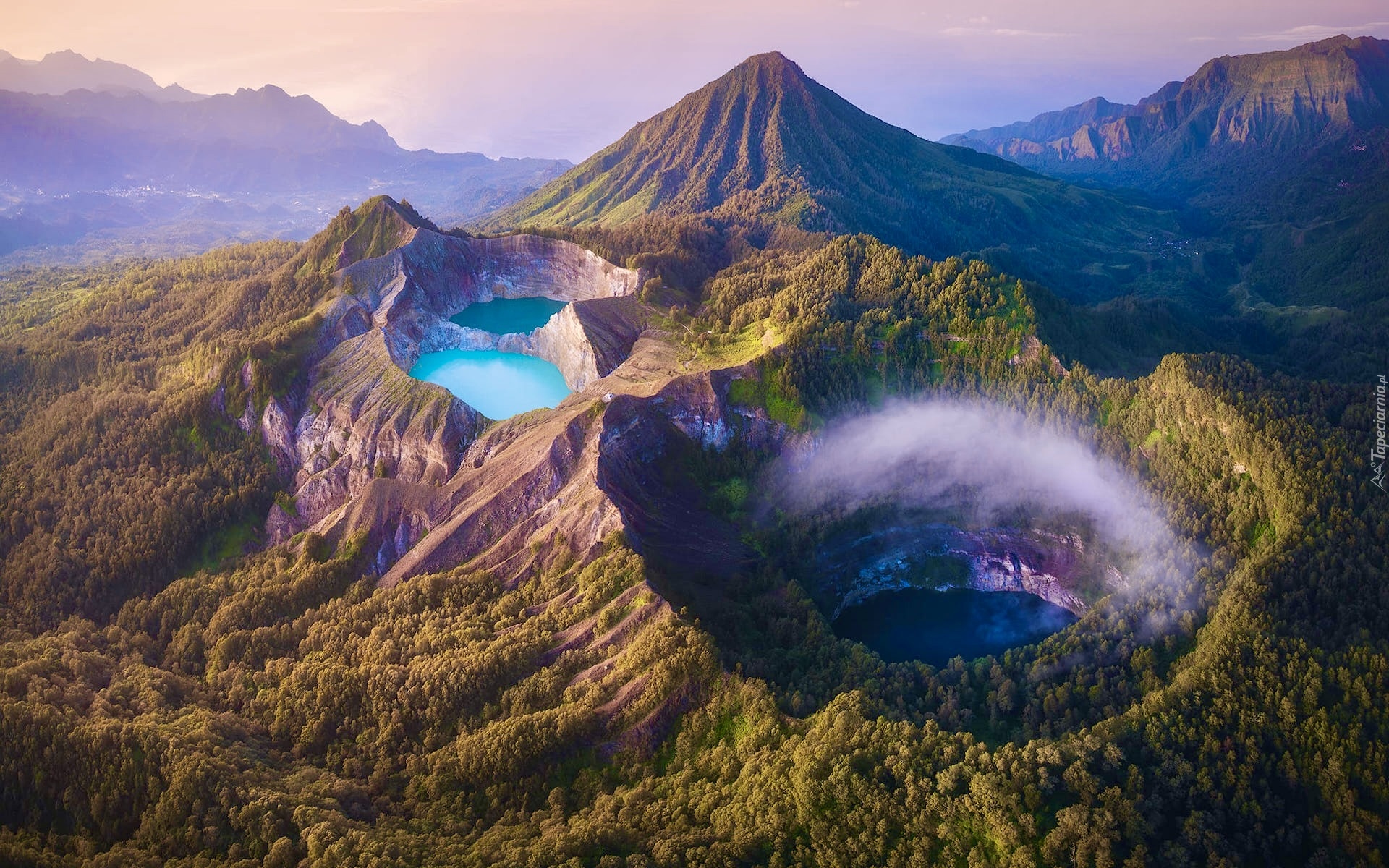 Indonezja, Wyspa, Flores Island, Wulkan, Kelimutu, Jeziora, Krater, Mgła, Góry