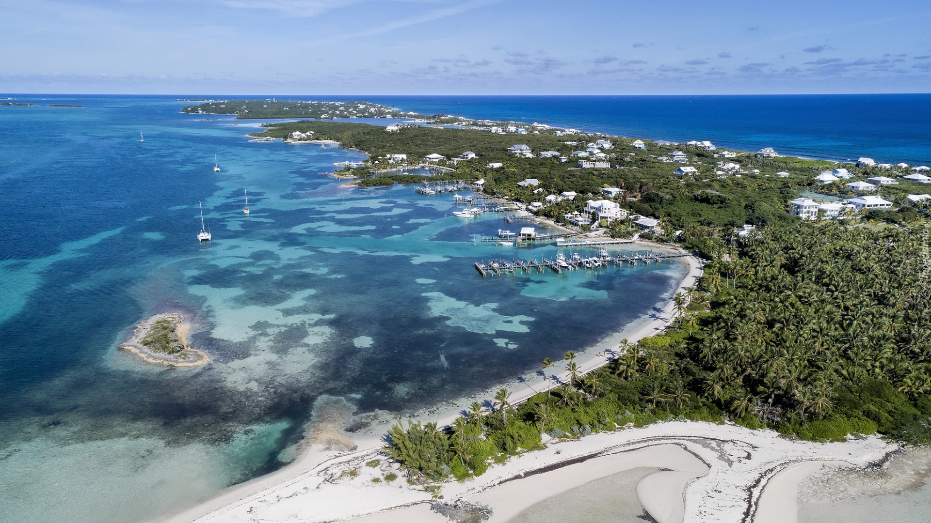 Wyspa, Elbow Cay, Morze, Domki, Jachty, Bahamy