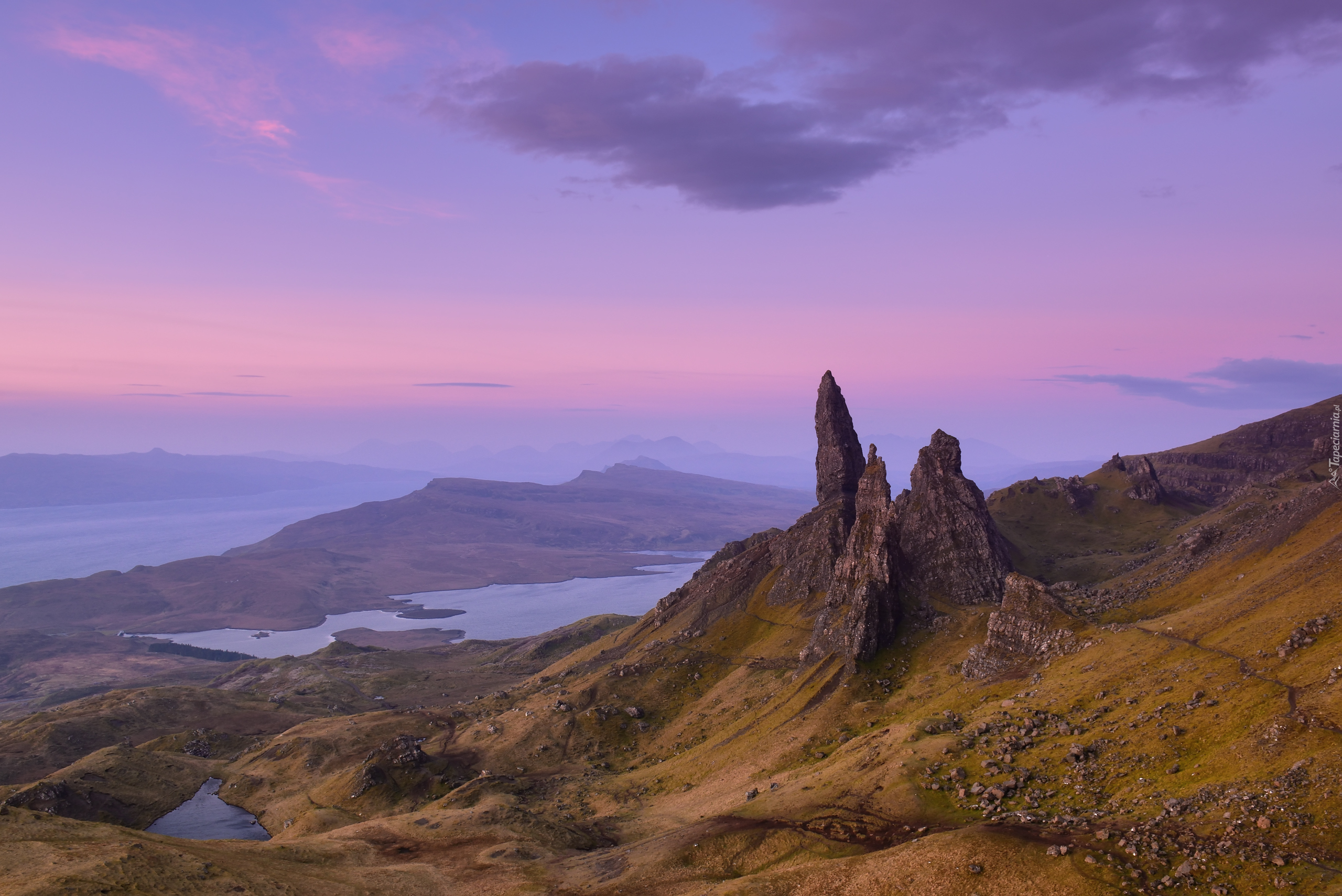 Morze, Skały, Wzgórze The Storr, Wyspa Skye, Szkocja