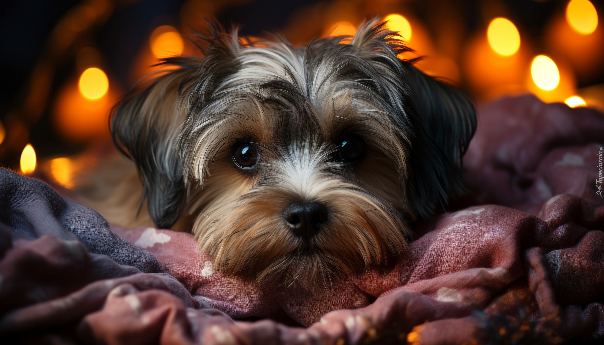 Pies, Yorkshire terrier, Pyszczek, Kolorowa, Tkanina, Blask