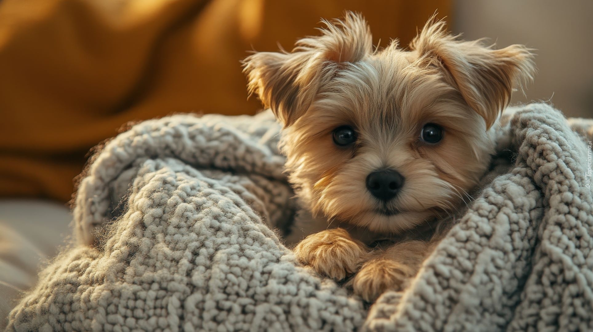 Pies, Szczeniak, Yorkshire terrier, Spojrzenie, Koc