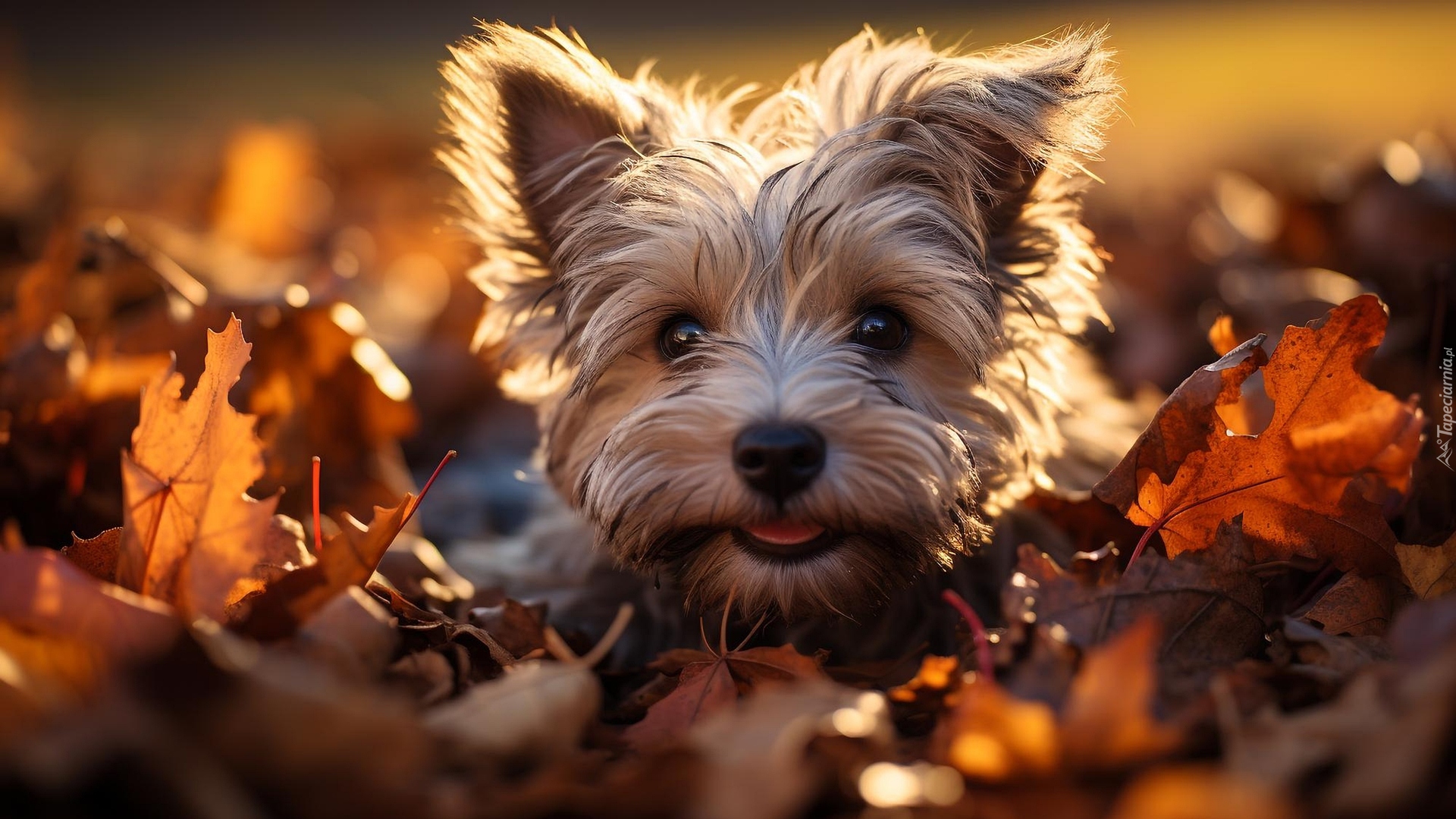 Pies, Szczeniak, Yorkshire terrier, Mordka, Liście