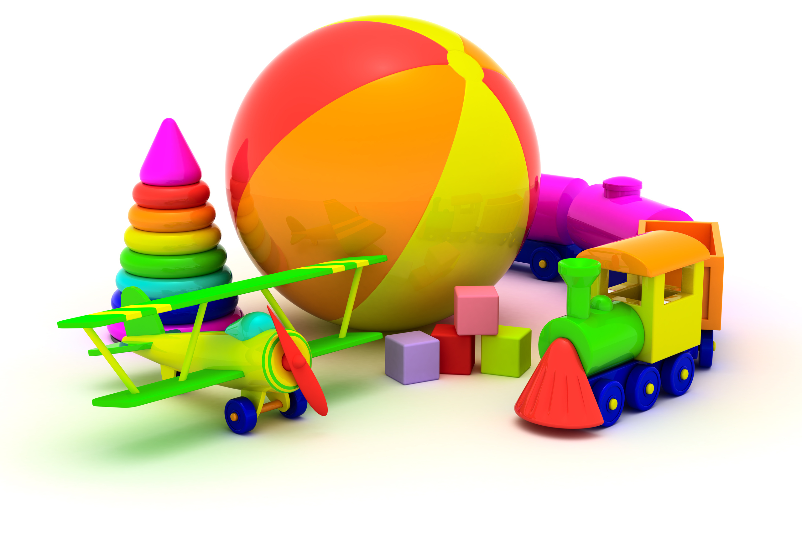 Zabawki, Kolorowe, Klocki, Pociąg, Samolot, Piłka