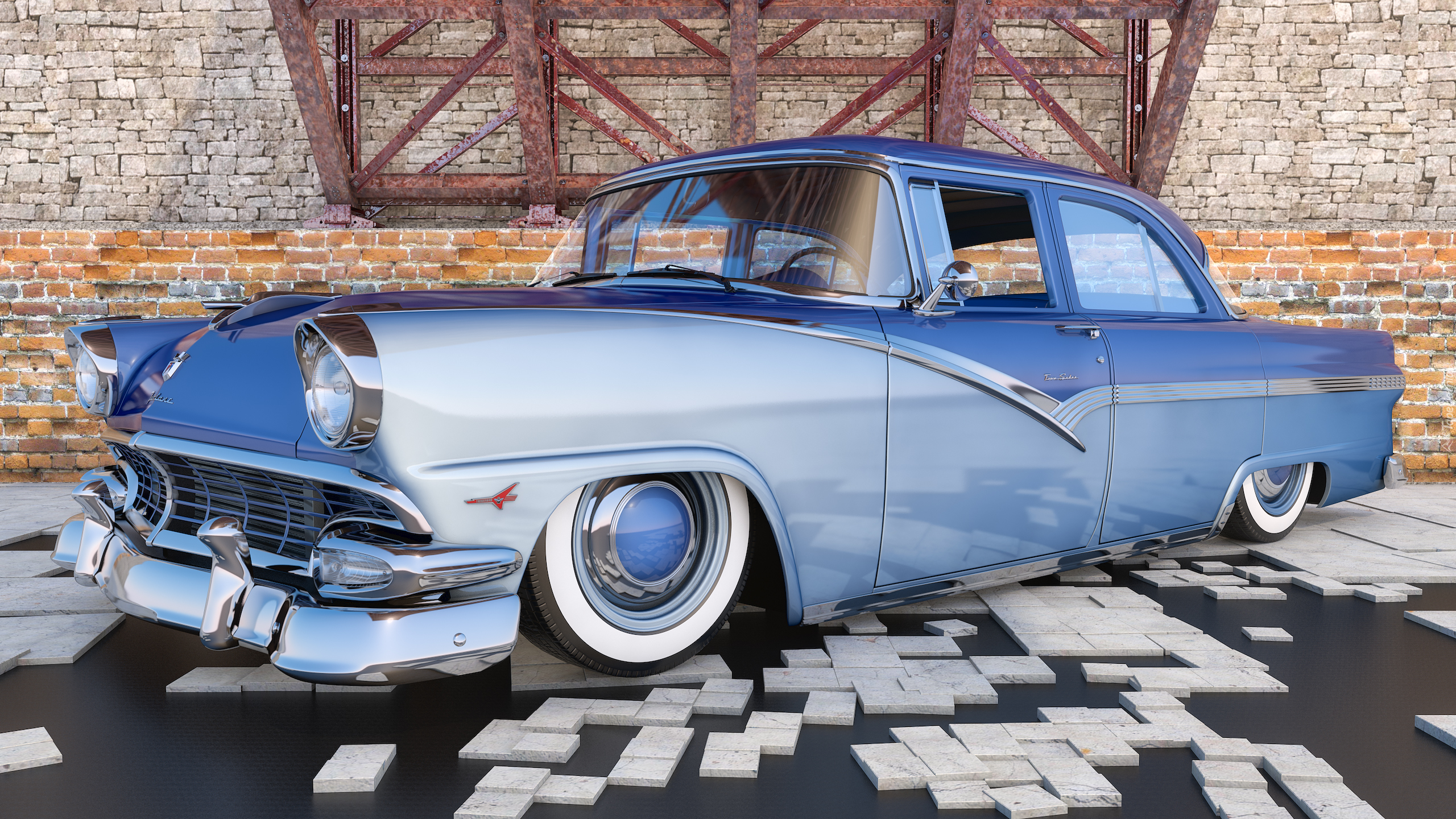 Niebieski, Ford Fairlane Town Sedan, 1956, Zabytkowy