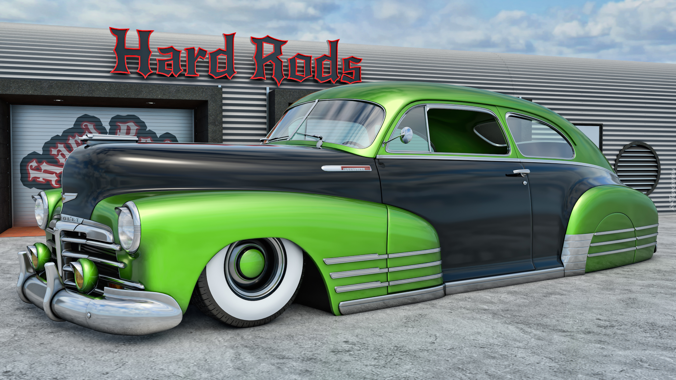 Zielony, Chevrolet Fleetline, 1948, Rat Rod