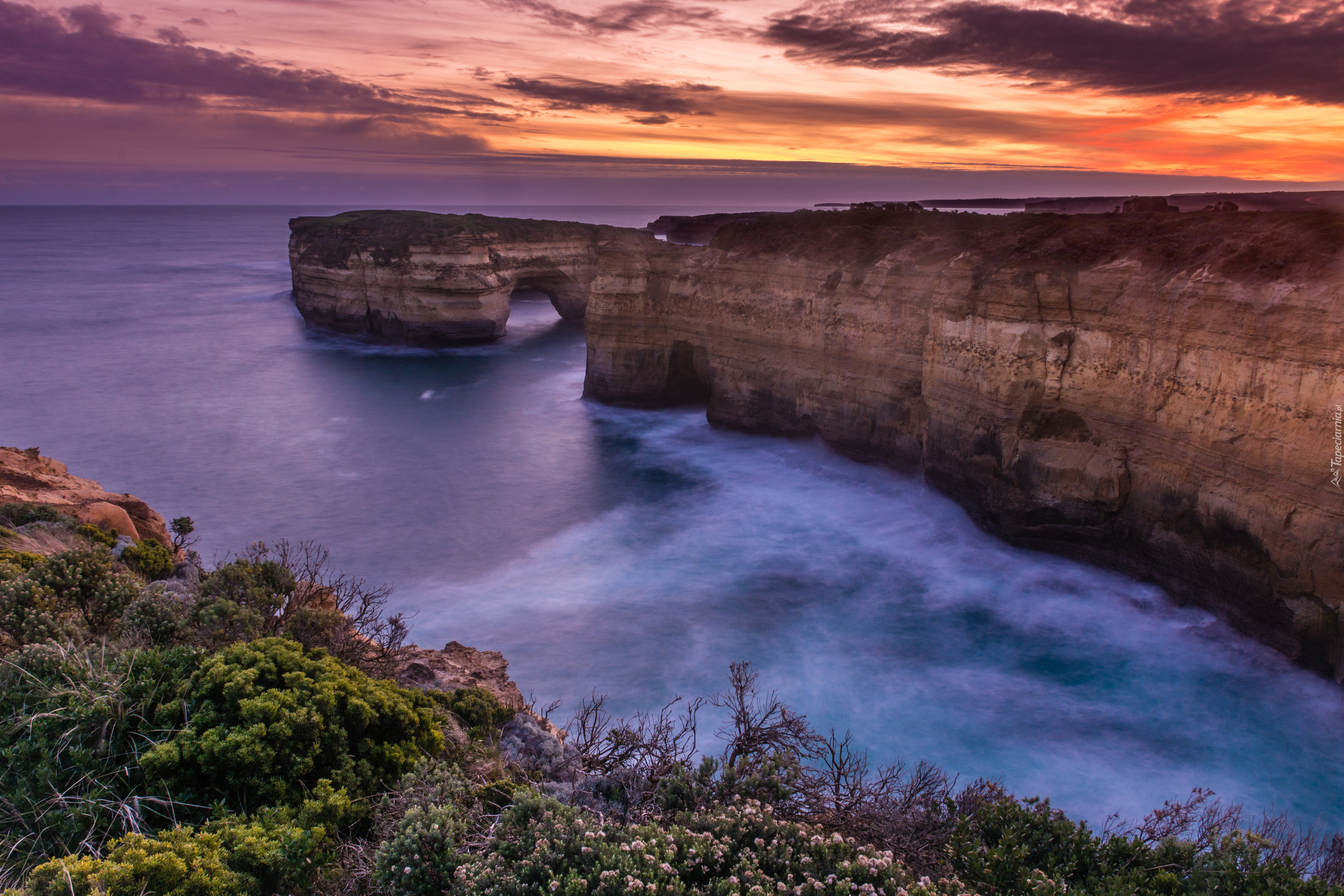 Australia, Loch Ard Gorge, Morze, Klif, Wybrzeże, Zachód słońca