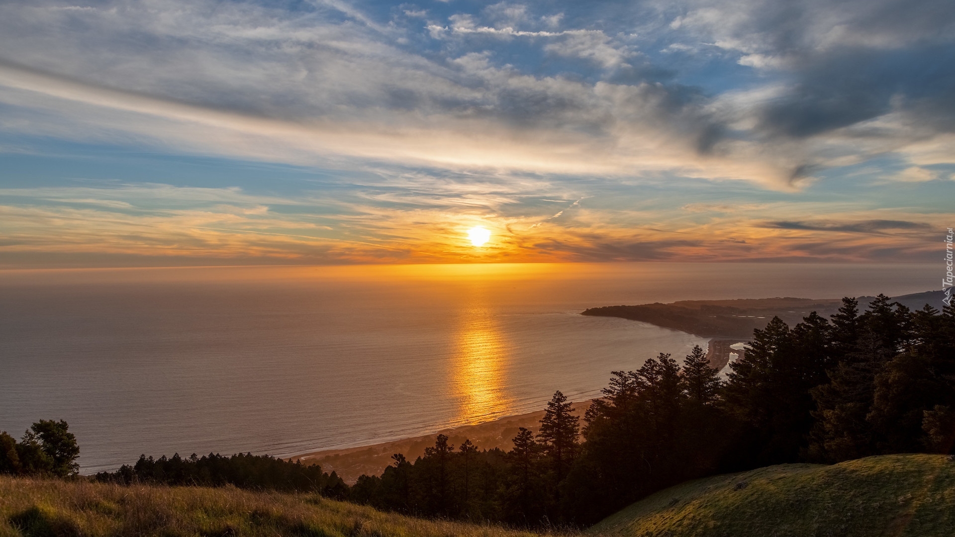 Stany Zjednoczone, Kalifornia, Stinson Beach, Ocean Spokojny, Morze, Zachód słońca