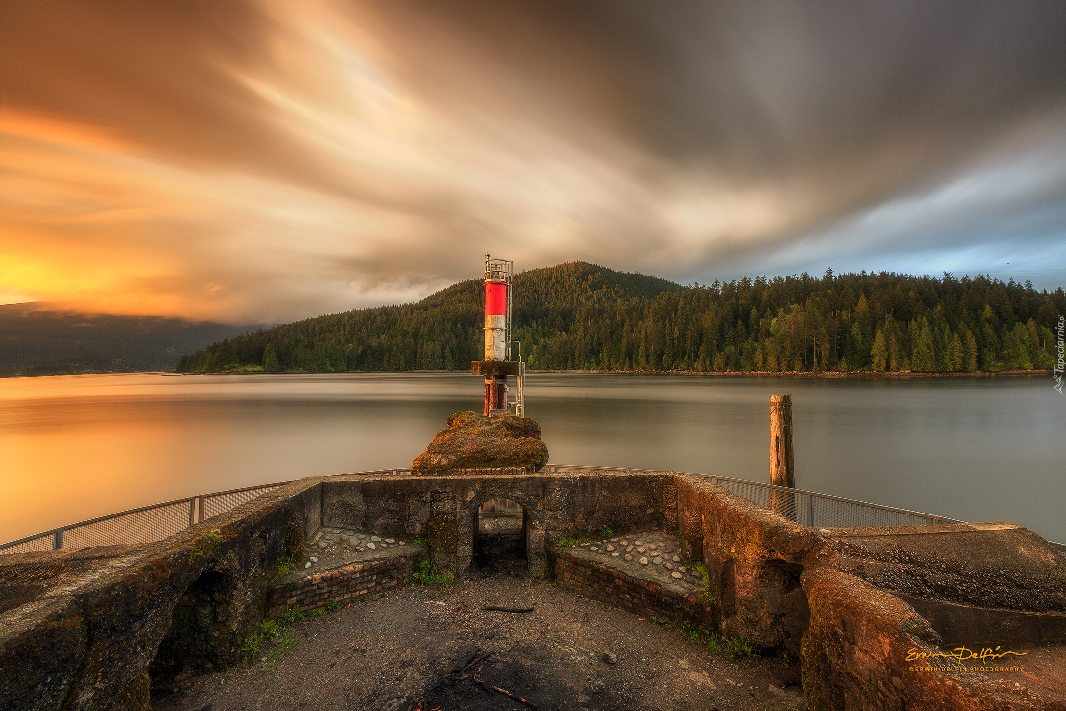 Zachód słońca, Zatoka Burrard, Budowla, Wzgórza, Barnet Marine Park, Burnaby, Kolumbia Brytyjska, Kanada