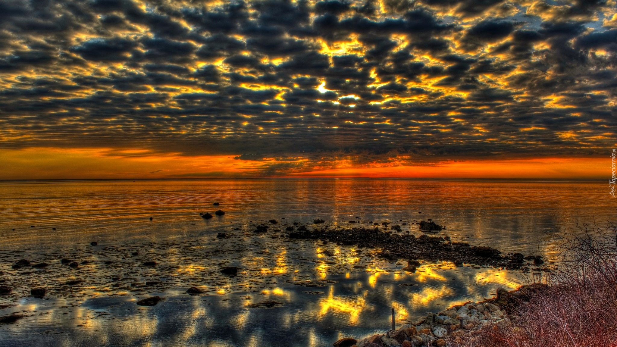 Stany Zjednoczone, Stan Massachusetts, Zatoka Cape Cod Bay, Morze, Zachód słońca, Niebo, Chmury, Odbicie