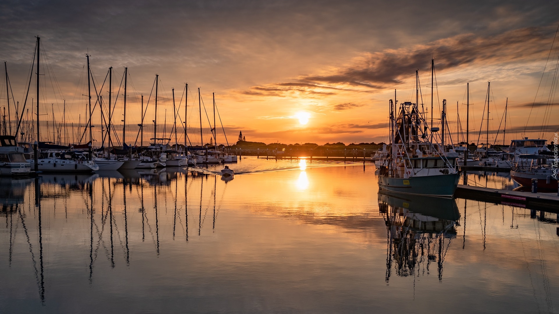 Zachód słońca, Przystań, Żaglówki, Morze, Scarborough Marina, Scarborough Boat Harbour, Australia