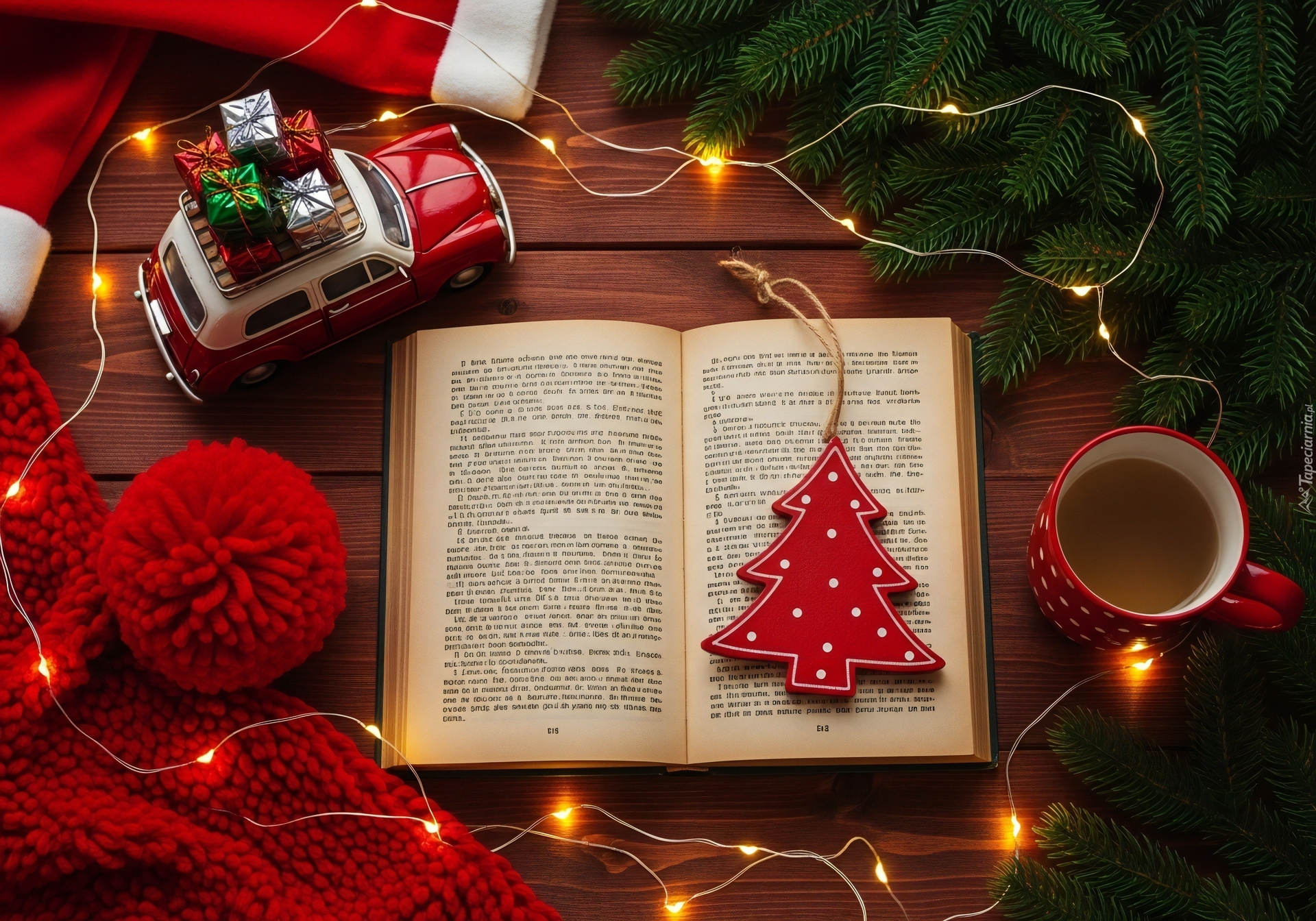 Kompozycja, Świąteczna, Otwarta, Książka, Samochodzik, Gałązki, AI