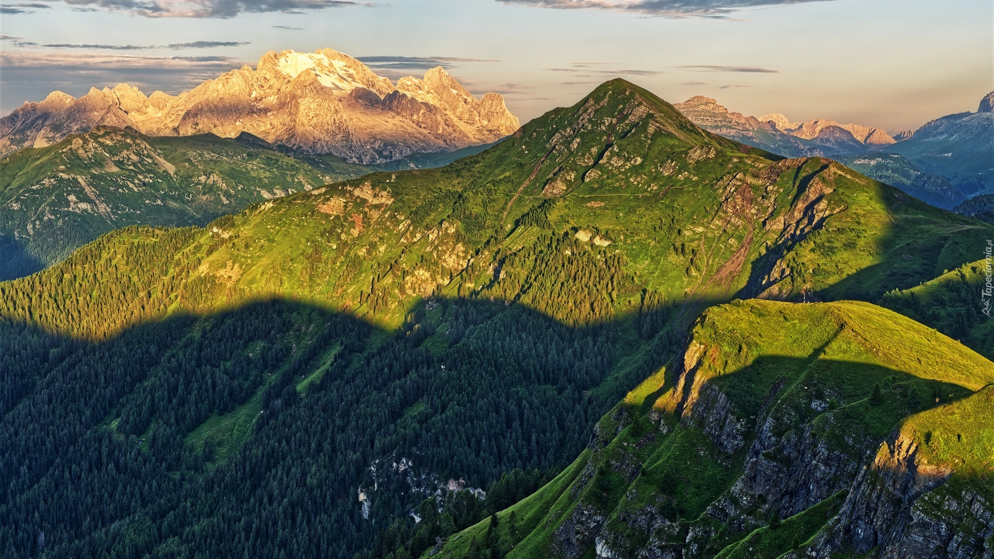 Zalesione, Skaliste, Góry, Szczyty, Dolomity, Góra Marmolada, Góra Monte Pore, Włochy