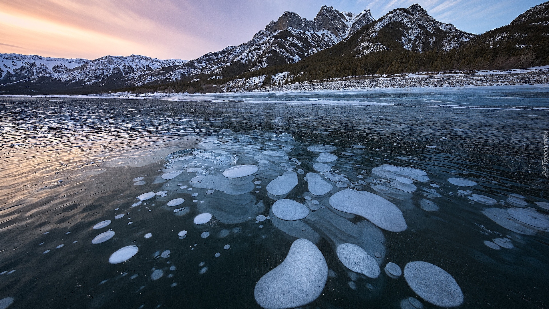 Góry, Canadian Rockies, Zima, Lód, Zamarznięte, Jezioro, Abraham Lake, Alberta, Kanada