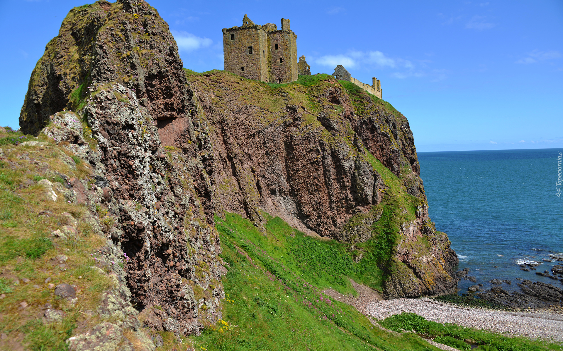 Ruiny, Zamek Dunnottar, Skały, Klif, Stonehaven, Szkocja