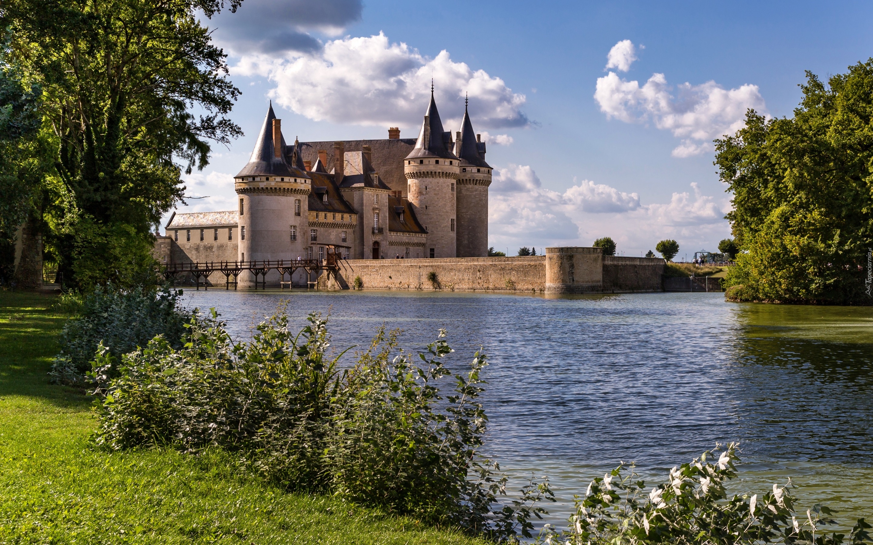 Francja, Burgundia, Sully Sur Loire, Zamek, Most, Jezioro, Park Jezioro