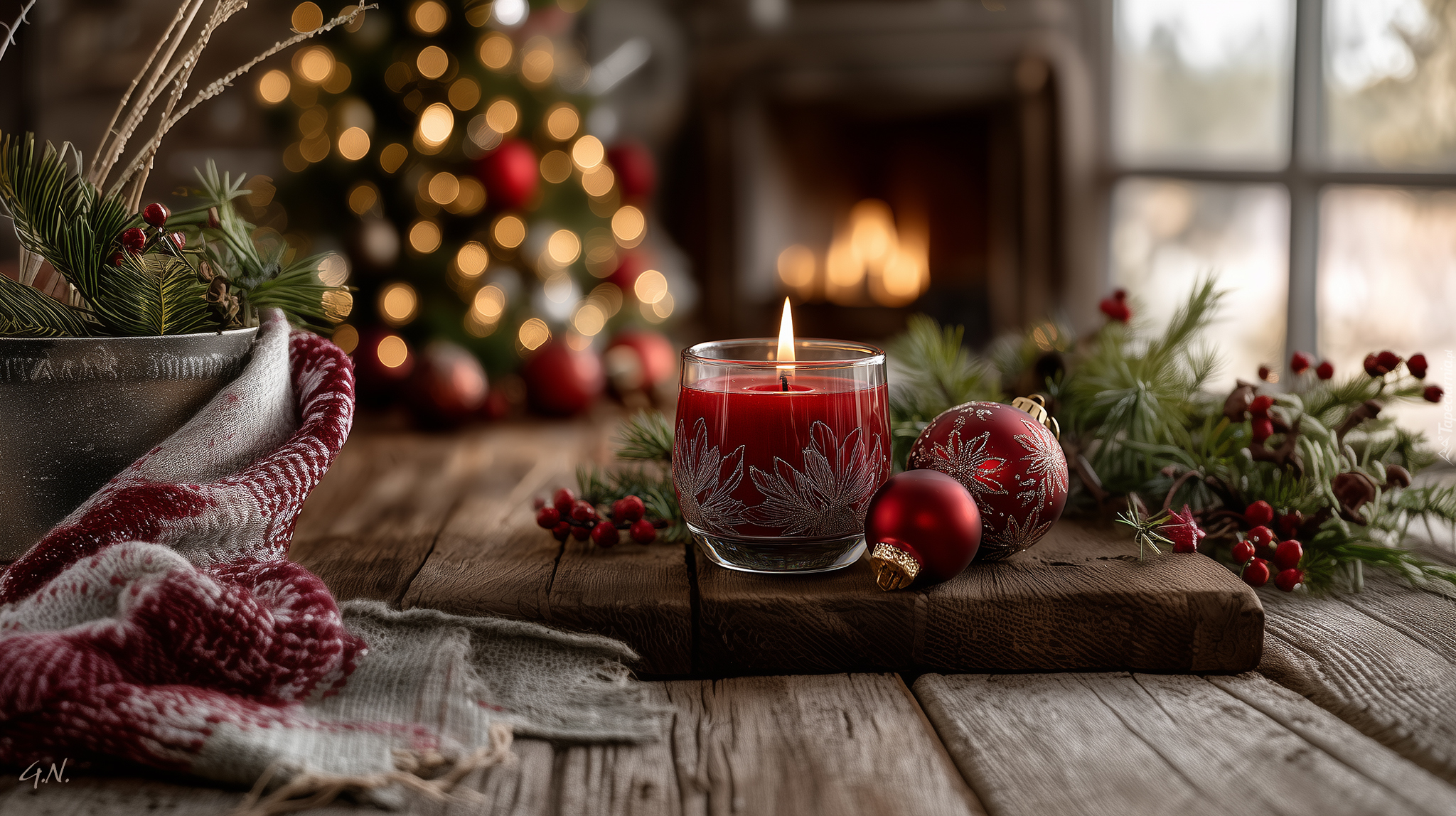 Czerwona, Świeca, Bombki, Świąteczne, Grafika AI, Boże Narodzenie