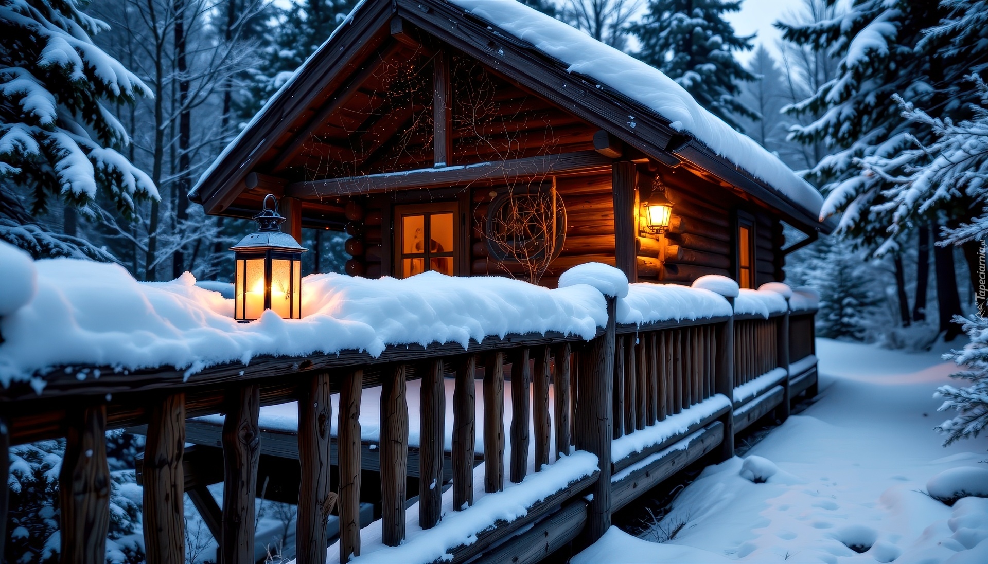 Zima, Ogrodzenie, Dom, Las, Grafika AI