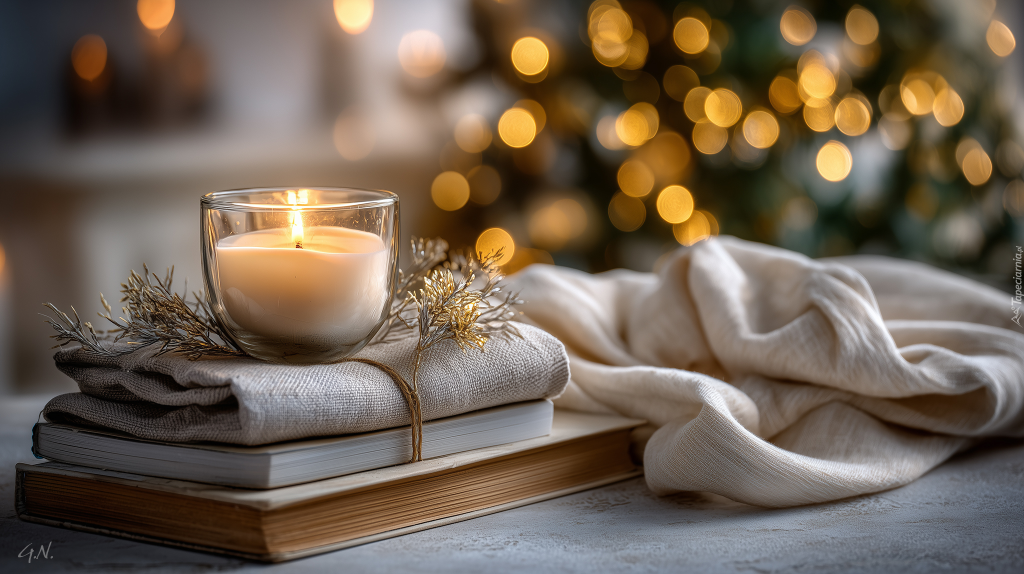 Świeca, Książki, Tkaniny, Grafika AI