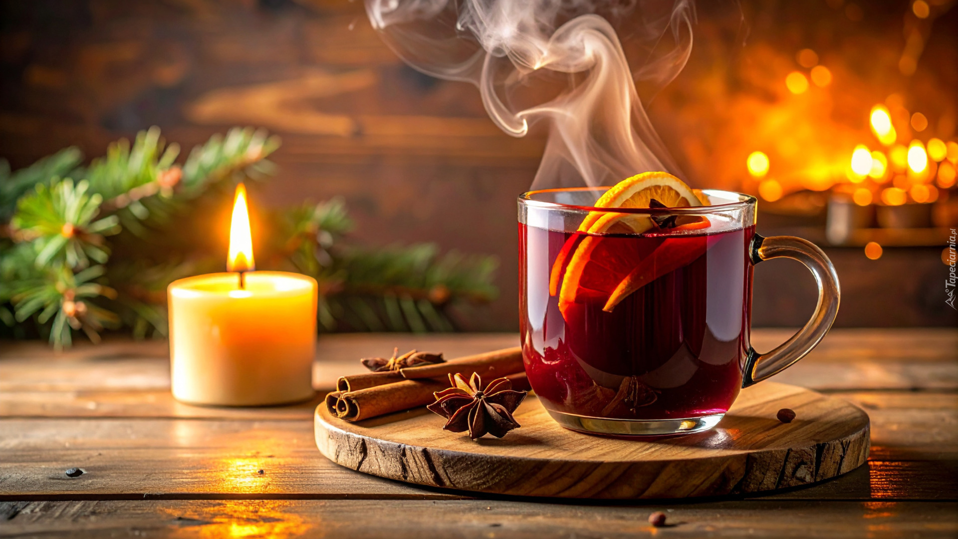 Świeca, Filiżanka, Herbata, Plasterki, Pomarańczy, Laski, Cynamonu, Anyż, AI