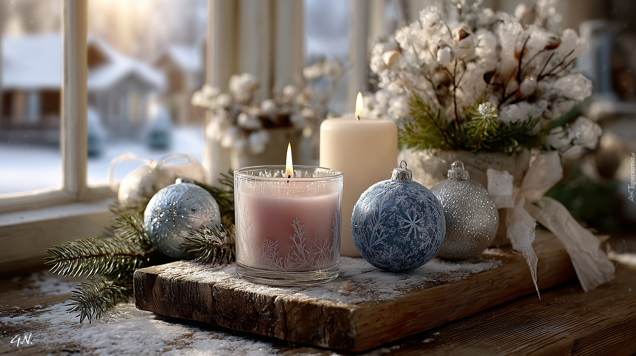 Boże Narodzenie, Świece, Bombki, Ozdoby, Świąteczne, Grafika AI