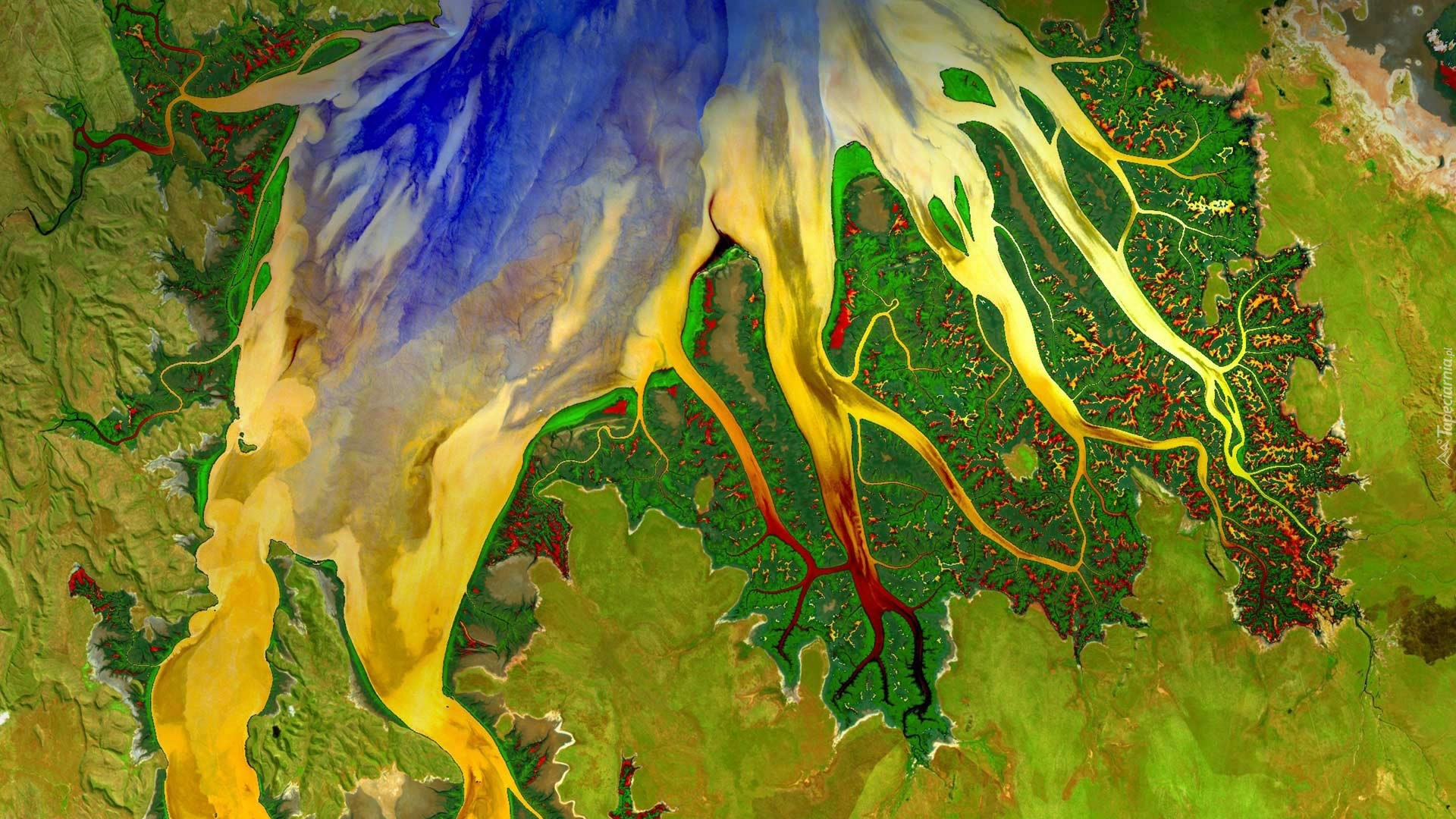 Zdjęcie z satelity, Zatoka Cambridge Gulf, Rzeka, Ord River, Stan Australia Zachodnia, Australia