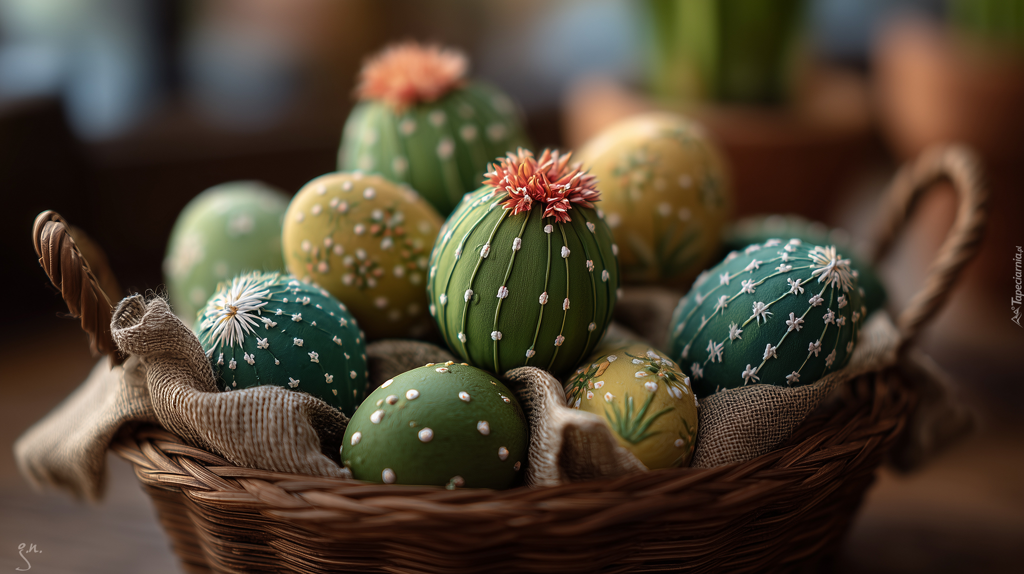 Zielone, Pisanki, Koszyk, Grafika AI, Wielkanoc