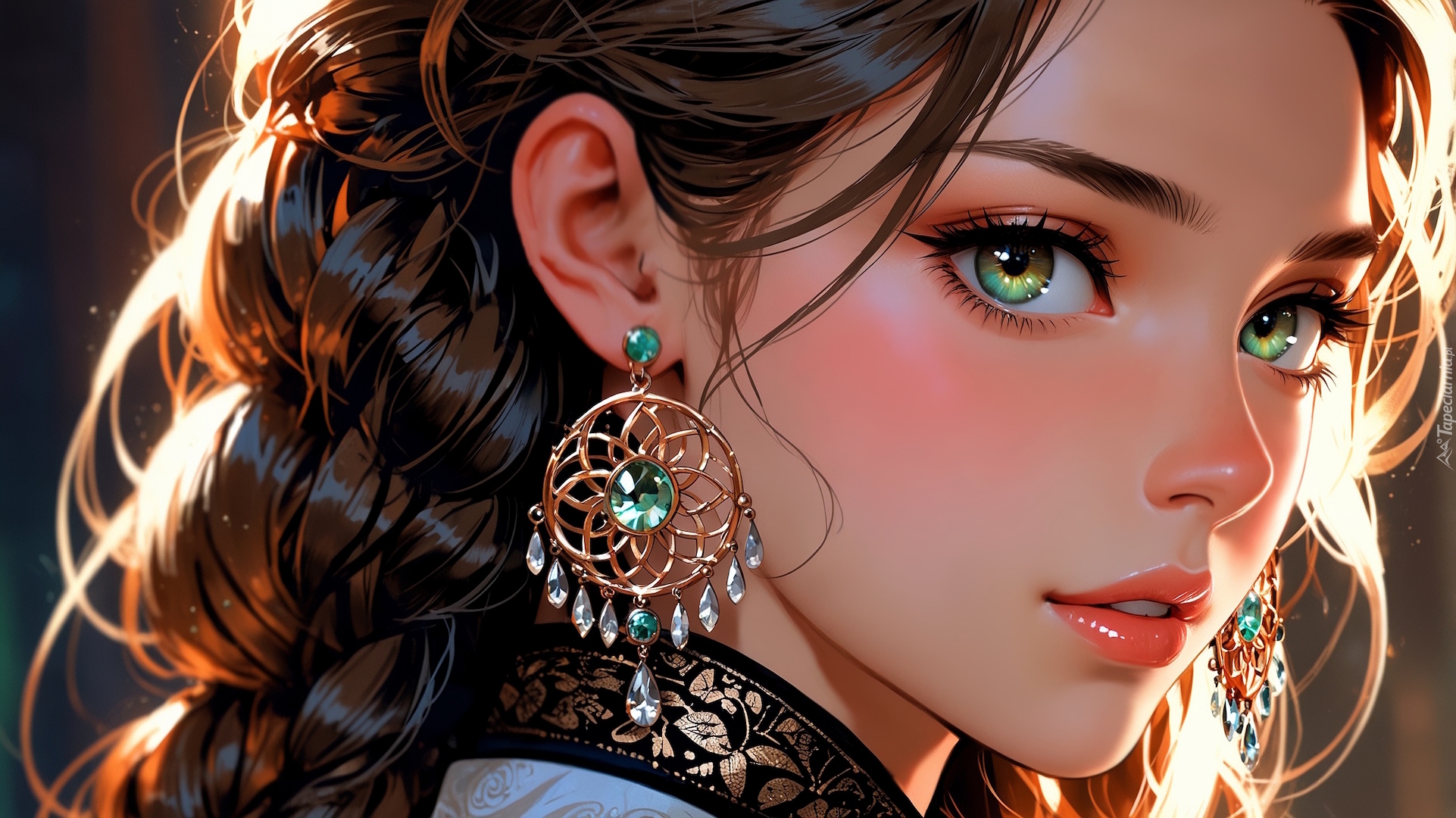 Dziewczyna, Zielonooka, Kolczyki, Grafika AI